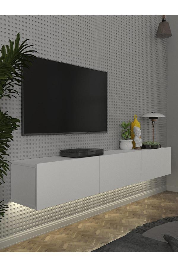 Cercei Led Li Işıklı Tv Ünitesi 180 Cm -beyaz, Modern, Şık, Geniş, Fonksiyonel Tasarım - Tv Sehpası - Image 1
