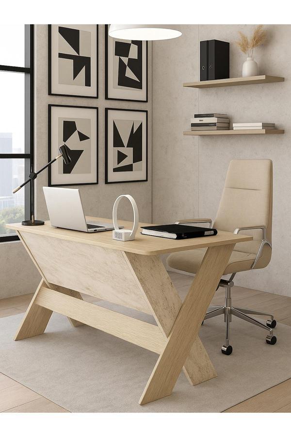 Sora Ofis Masası Çalışma Masası Rota - Traverten - Image 1