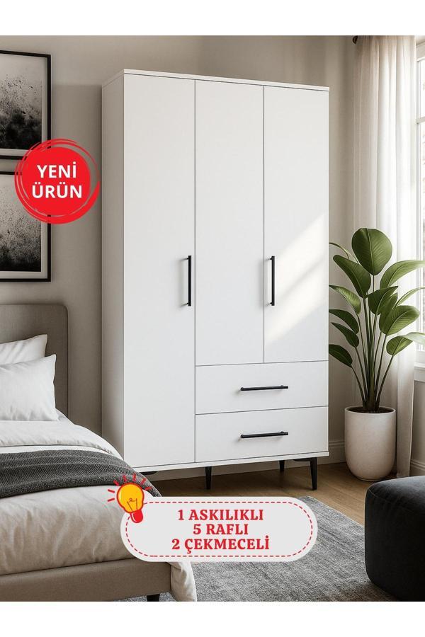 Nuna Gardırop 3 Kapaklı 2 Çekmeceli – 180x90 cm Genç ve Yatak Odası Dolabı - Image 1