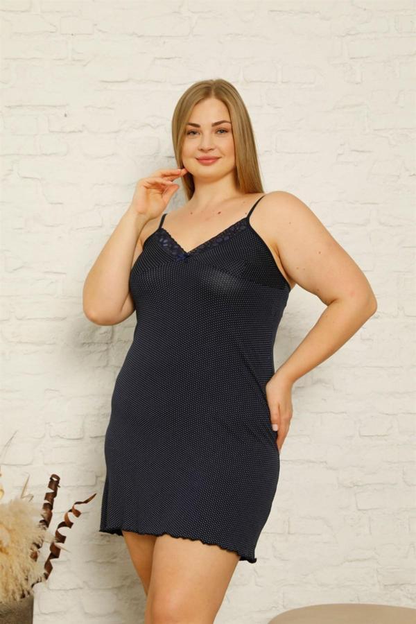 Celira Kadın Pamuklu İp Askılı Büyük Beden Gecelik NSL1011 - Image 1