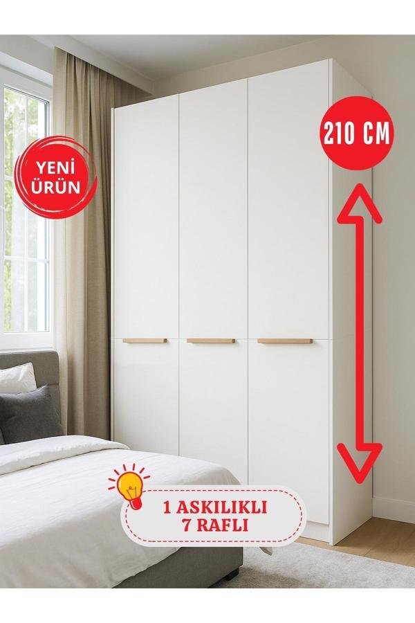 Cosmos 6 Raflı 3 Kapaklı Gardırop - 210 cm Y, 125 cm G - Genç Odası ve Yatak Odası Gardırop - Image 1