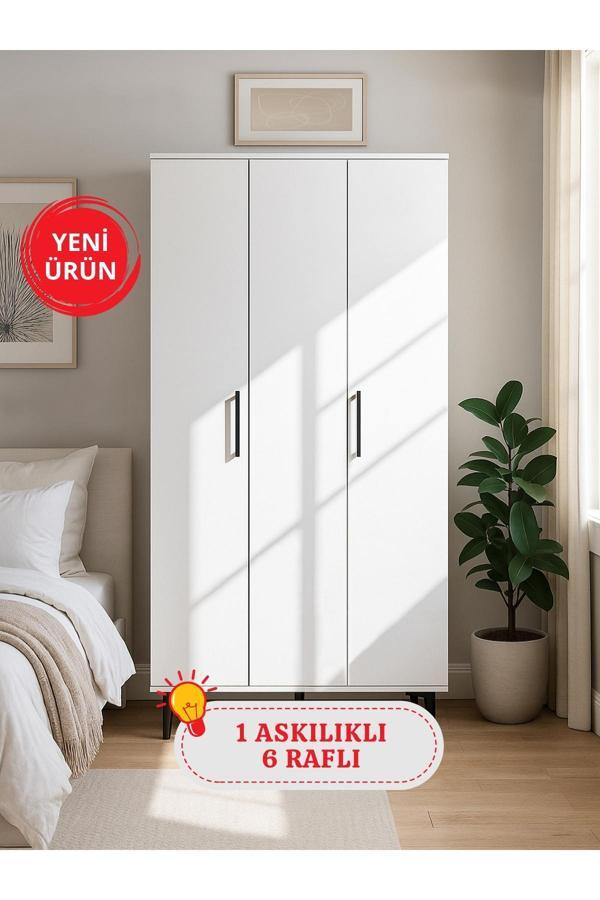 Nuna 3 Kapaklı Gardırop – 180x90 cm Genç ve Yatak Odası Dolabı - Image 1