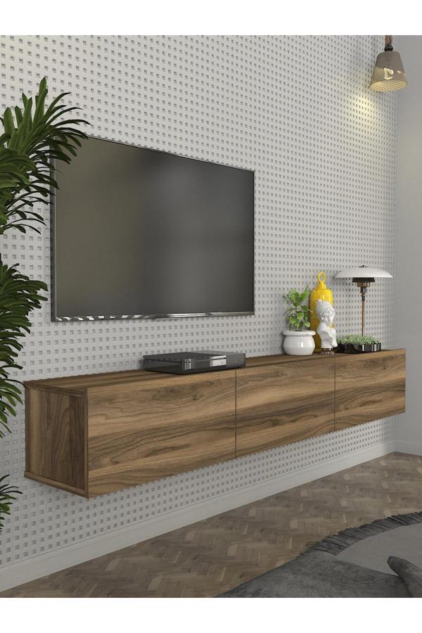 Cercei Tv Ünitesi Modern Tasarım, Geniş Ekran Uyumlu, Raflı Ve Geniş Alanlı Tv Sehpası 180 Cm Ceviz - Image 1