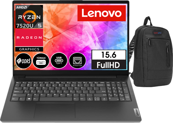 Lenovo V15 Gen4 Amn Ryzen5 7520U 16GB Ddr5 256GB SSD 15.6" WINDOWS11PRO Fhd Dizüstü Bilgisayar 882YU00QYTX09 + Zetta Çanta - Image 1