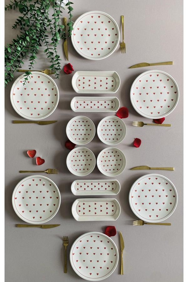 Kalp Desen Kırmızı 6 Kişilik 14 Parça Kahvaltı takımı - Image 1