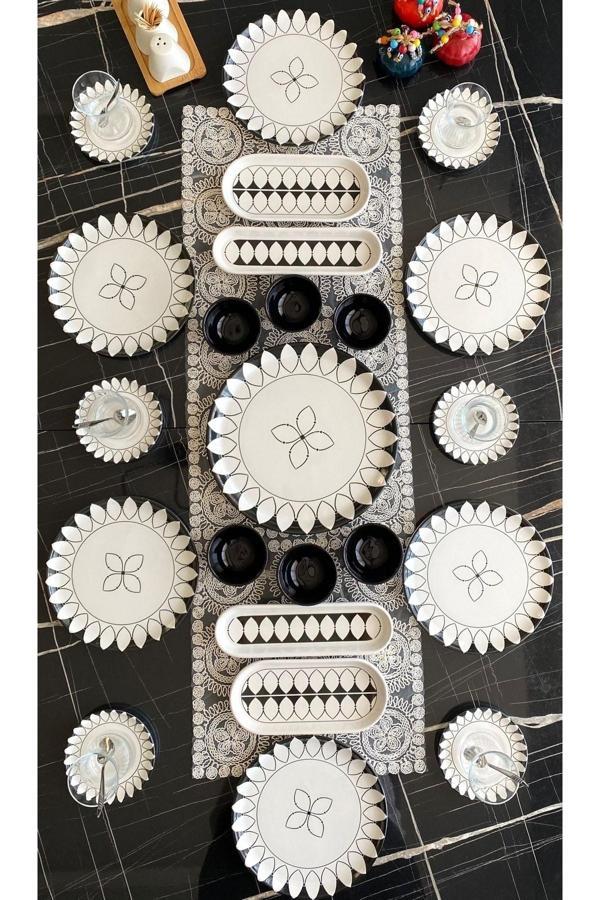 Siyah Elips 6 Kişilik 23 parça Çay Tabaklı Kahvaltı Takımı - Image 1