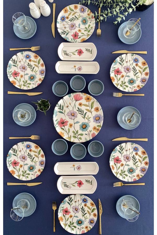 Flora model 6 kişilik 23 parça çay tabaklı kahvaltı takımı (gri) - Image 1