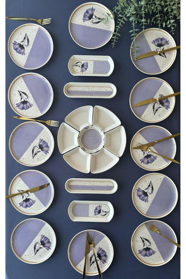 Gelincik model 12 kişilik 23 parça kahvaltı takımı (Mor) - Image 1