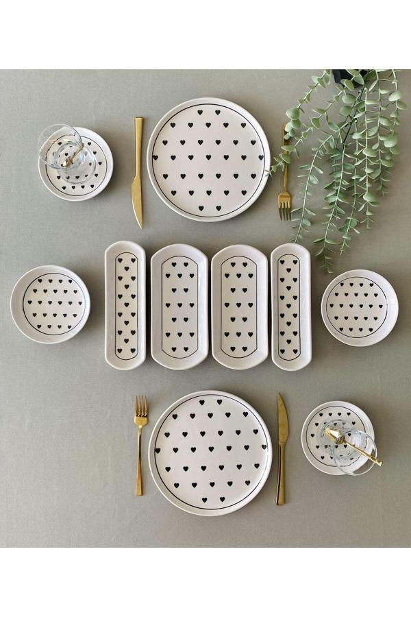 Siyah Kalp 2 Kişilik 10 Parça Kahvaltı Takımı - Image 1