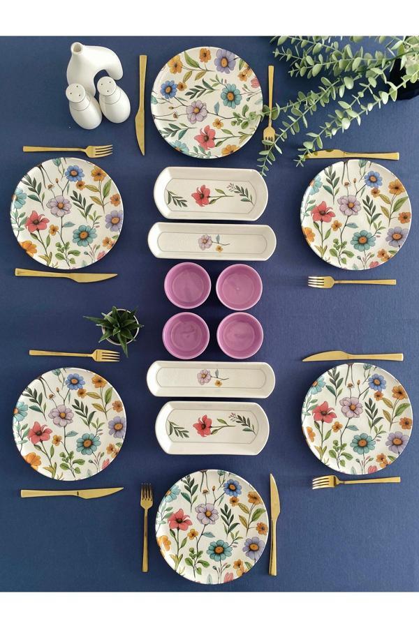 Flora model 6 kişilik 14 parça kahvaltı takımı (mor) - Image 1