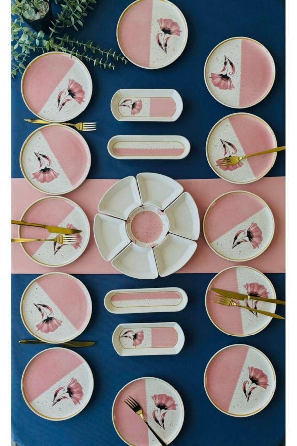 Gelincik Model 12 Kişilik 23 Parça Kahvaltı Takımı (Pembe) - Image 1