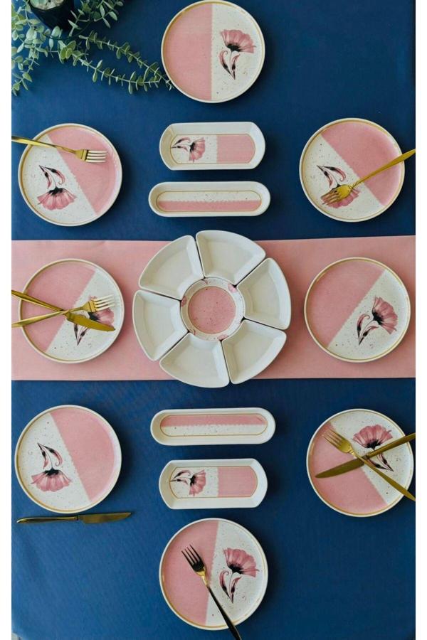 Gelincik Model 8 Kişilik 19 Parça Kahvaltı Takımı (Pembe) - Image 1
