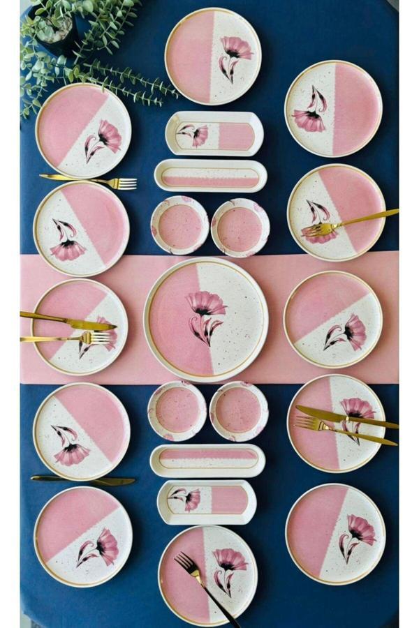 Gelincik Model 12 Kişilik 21 Parça Kahvaltı Takımı (Pembe) - Image 1