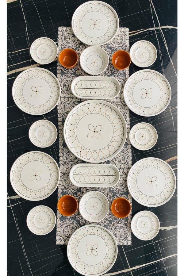 Gold Elips 6 Kişilik 21 Parça Çay Tabaklı Kahvaltı Takımı - Image 1