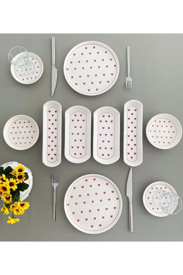 Love 2 kişilik 10 Parça Kırmızı kalp model Kahvaltı Takımı - Image 1
