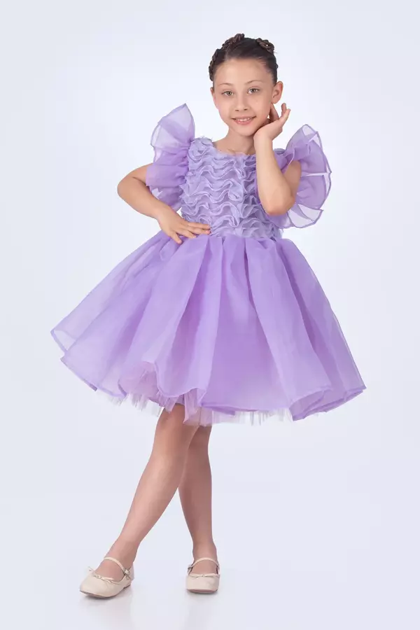 3 Boyutlu Gül Detaylı Kız Çocuk Elbise  - Image 1