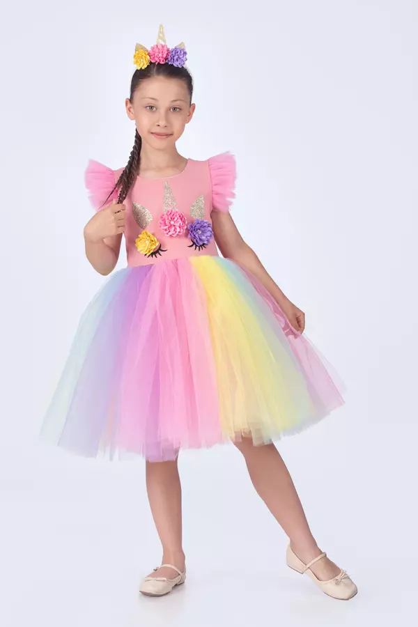 Unicorn Kız Çocuk Doğum Günü Ve Parti Elbisesi  - Image 1