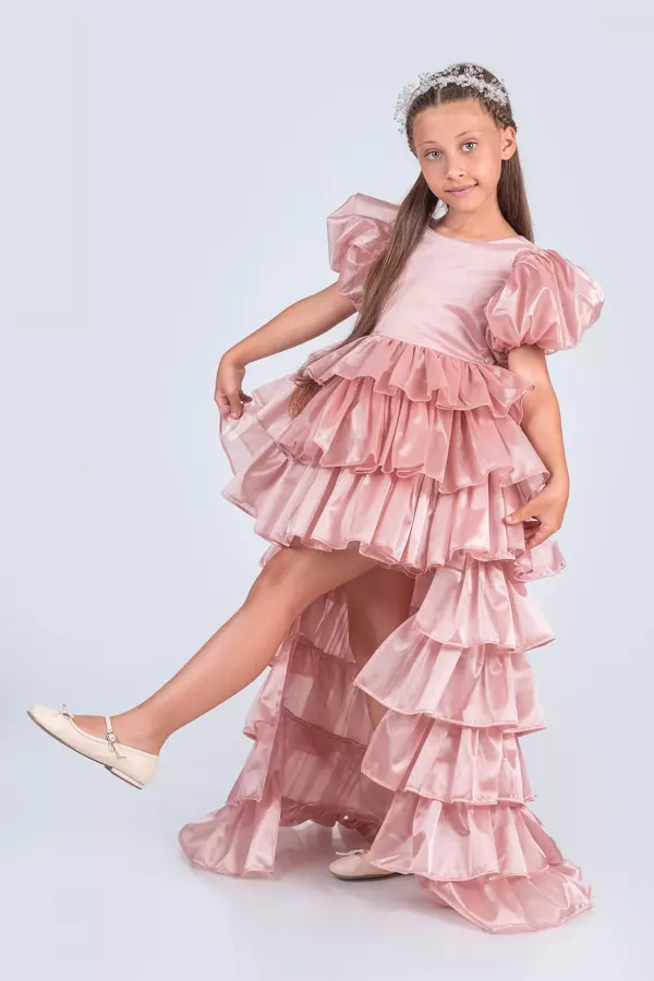 volanella Taçlı Kız Çocuk Abiye Çift Tarz, Tek Elbise.  - Image 1