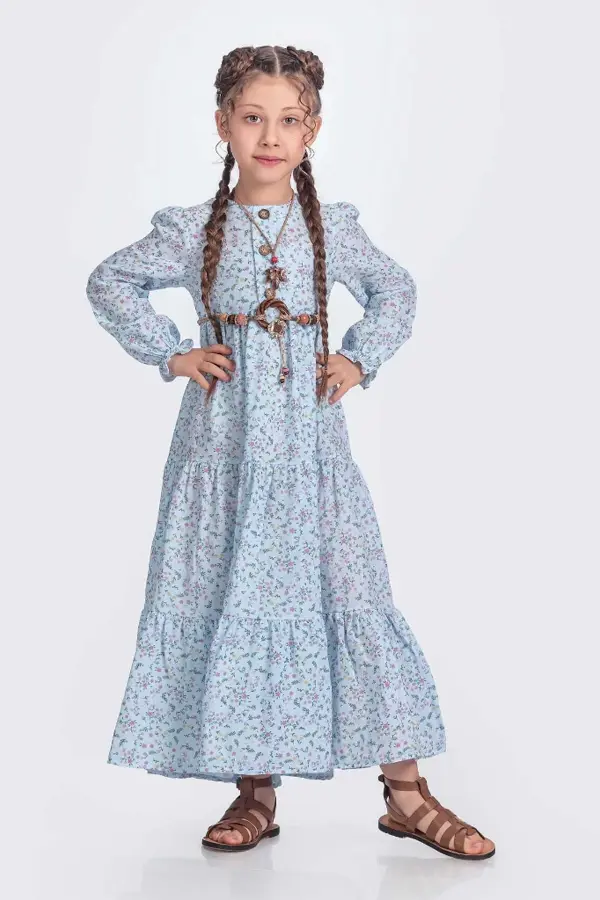 Kız Çocuk Uzun Kol Elbise Müslin Kumaş - Image 1