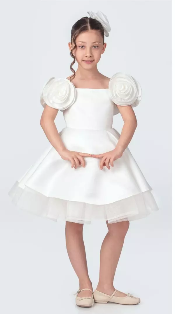 Gül Aksesuarlı Rose Kız Çocuk Abiye Elbise  - Image 1