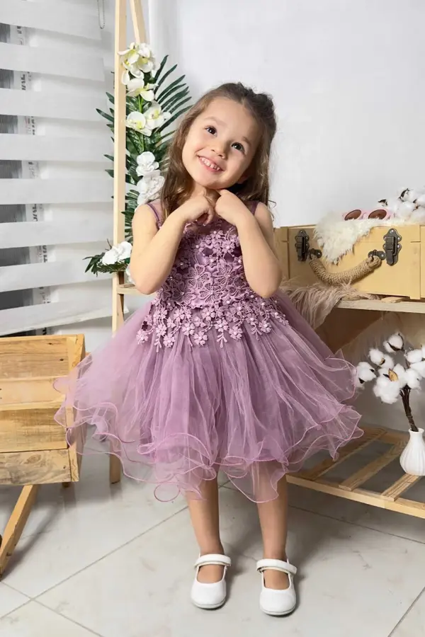 Kız Çocuk Kabarık Etekli Elbise Inci Detaylı - Image 1