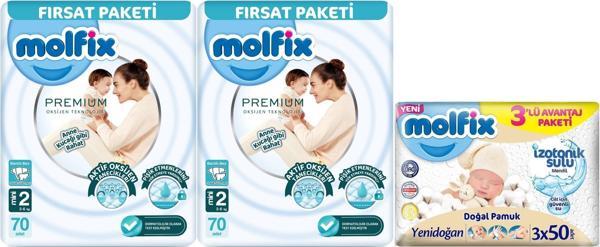 Molfix Premium Bebek Bezi Beden:2 (3-6KG) Mini 140 Ad Ekonomik Ultra Fırsat Pk+ 3 Adet Islak Mendil - Image 1