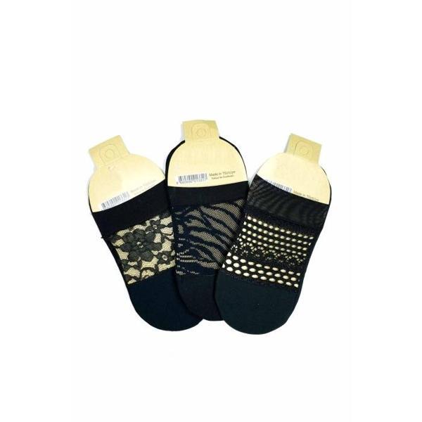 3 Adet Önü Transparan Kadın Fantezi Desenli Babet Çorap - Image 1