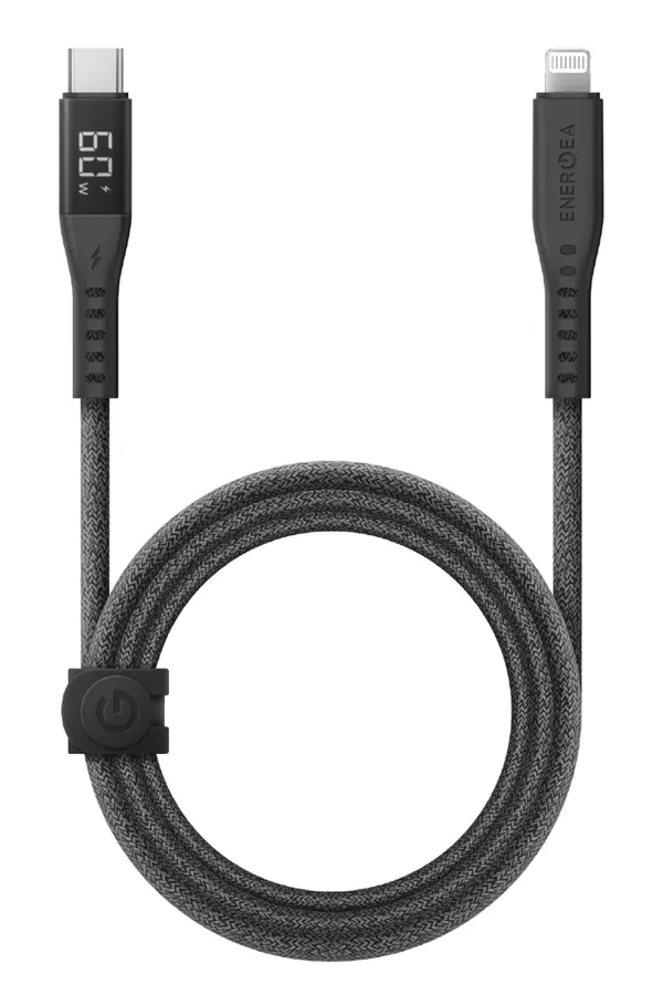 Flow 1.5M 60W Dijital Göstergeli Type-C to Lightning PD Hızlı Şarj Kablo - Siyah - Image 1