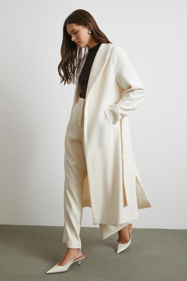 Kuşaklı Kaşe Kaban Ekru - Image 1