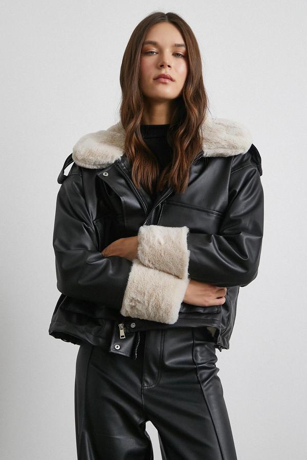 Körüklü Cep Deri Mont Siyah - Image 1