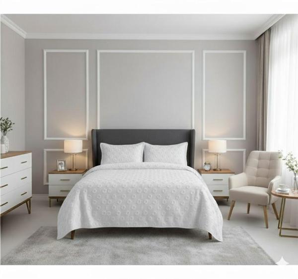 JAKARLI  SAKALLI YATAK ÖRTÜSÜ TEK KİŞİLİK DAMLA KREM - Image 1