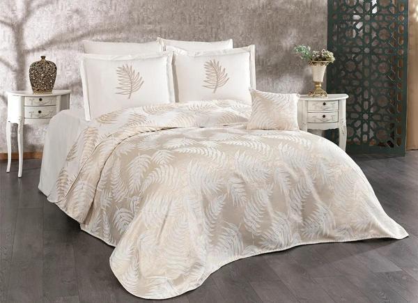 PALMİYE PİKE TAKIMI ÇİFT KİŞİLİK WEDDİNG 7 PARÇA KREM - Image 1