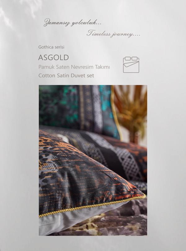 CLUP COTTON ÇİFT KİŞİLİK PAMUK SATEN NEVRESİM TAKIMI ASGOLD GRİ - Image 1