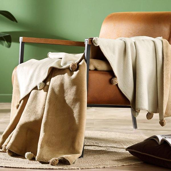 PONPONLU PAMUK BATTANİYE ÇİFT KİŞİLİK 200X220 KREM BEJ - Image 1