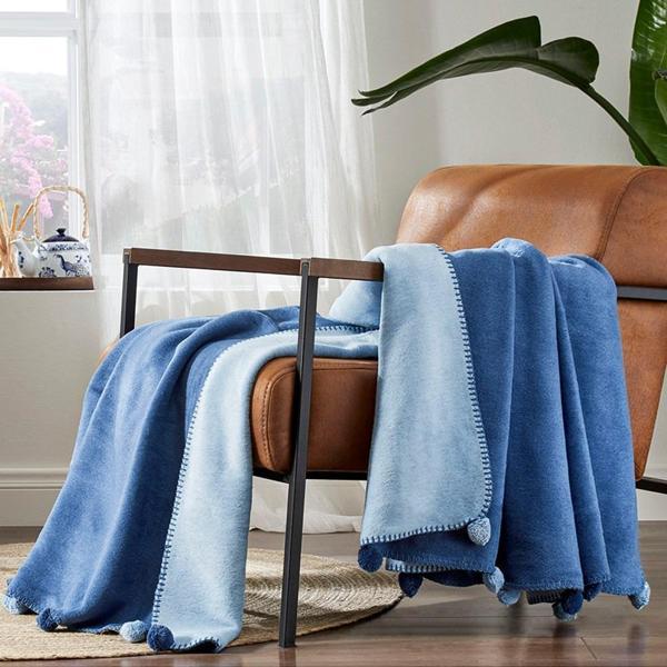 PONPONLU PAMUK BATTANİYE ÇİFT KİŞİLİK 200X220 LACİVERT MAVİ - Image 1