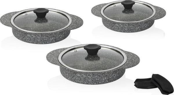Taç Granit Plus Silikon Saplı 3Lü Gri Sahan Seti TAC-3182 - Image 1
