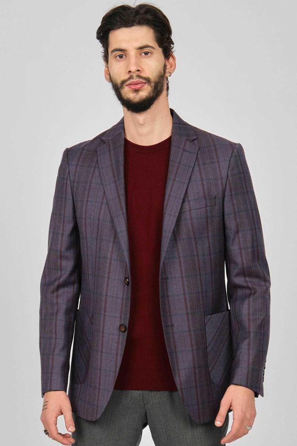 Yünsa Erkek Ekoseli Spor Yün Ceket 2661000 Bordo - Image 1