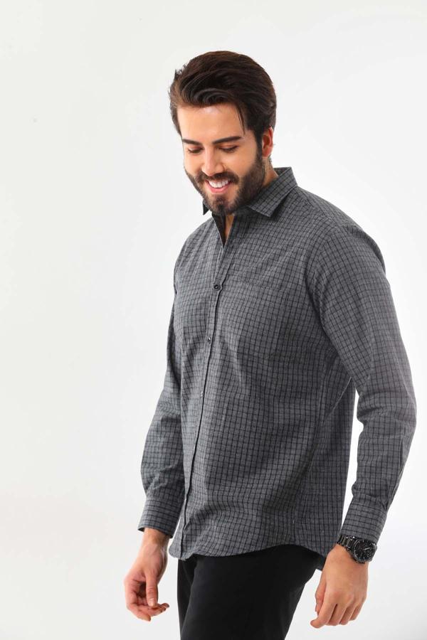 Marisso Erkek Cep Detaylı Uzun Kol %100 Pamuk Gömlek 019NS Füme - Image 1