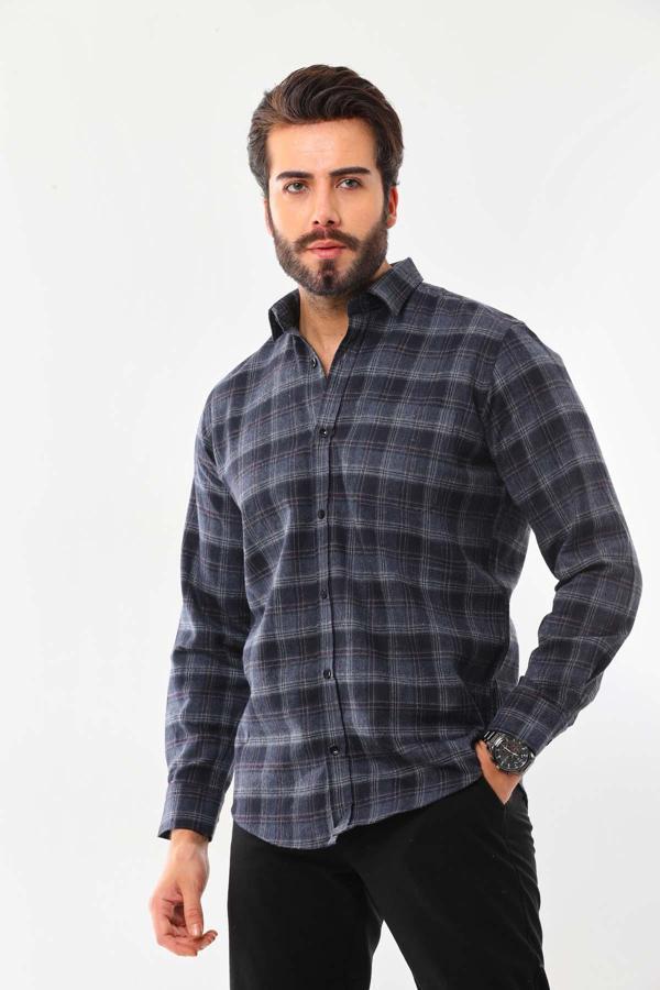 Marisso Erkek Tek Cep Detaylı Uzun Kol %100 Pamuk Gömlek 019SC Lacivert - Image 1