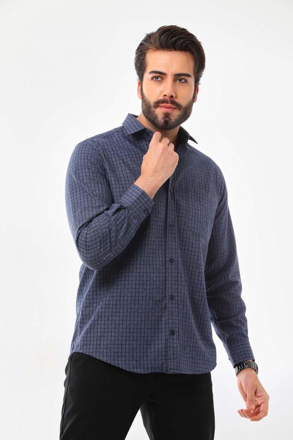 Marisso Erkek Cep Detaylı Uzun Kol %100 Pamuk Gömlek 019NS Indigo - Image 1