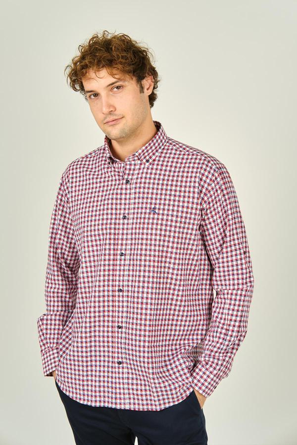 Figs Erkek Slim Fit Ekoseli Uzun Kollu %100 Pamuk Gömlek 0016 Kırmızı - Image 1