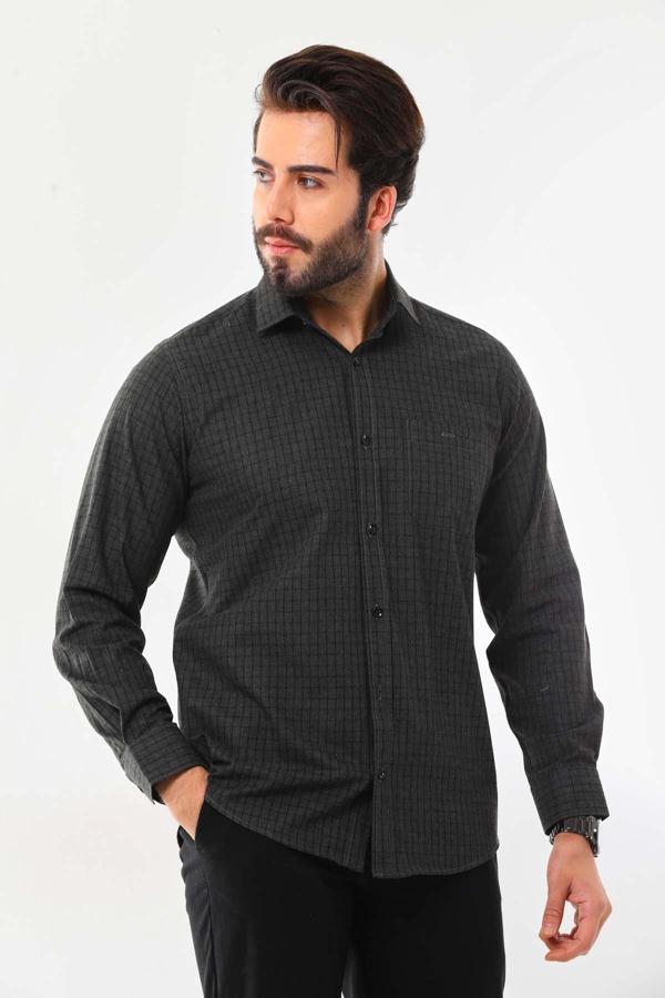 Marisso Erkek Cep Detaylı Uzun Kol %100 Pamuk Gömlek 019NS Koyu Yeşil - Image 1