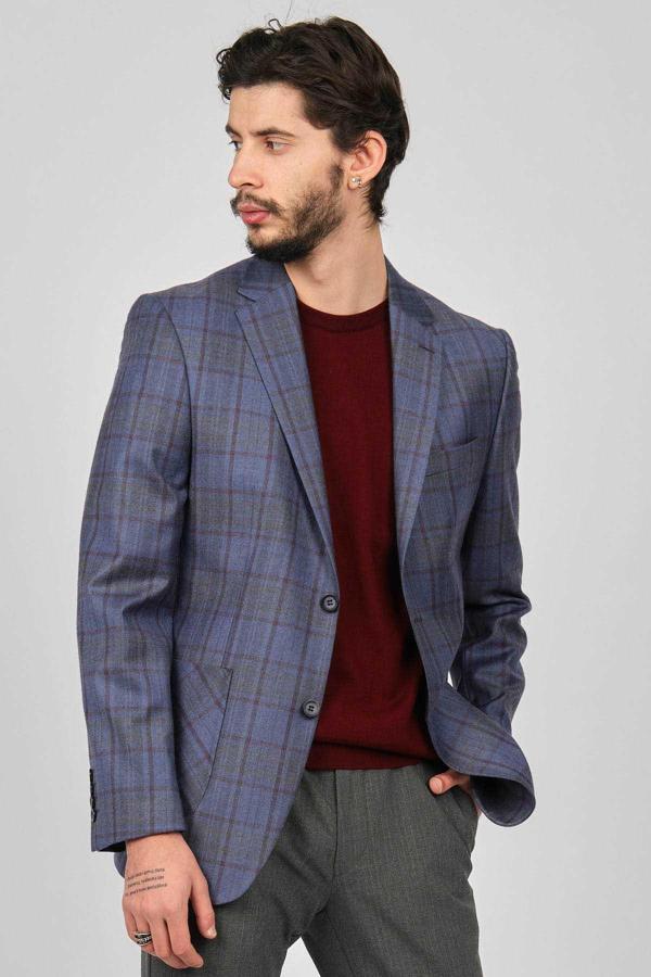 Yünsa Erkek Ekoseli Spor Yün Ceket 2661000 Mavi - Image 1