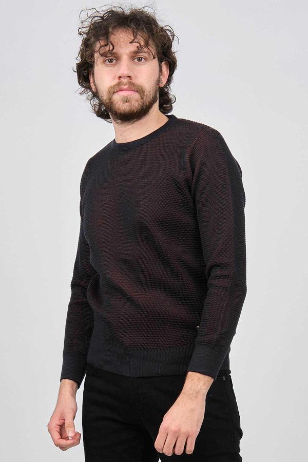 Çizgi Triko Erkek Bisiklet Yaka Desenli Kazak 42554224 Lacivert - Image 1