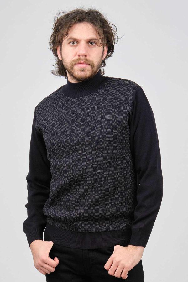 Ateş Triko Erkek Yarım Balıkçı Desenli Yün Kazak 6092102 Lacivert - Image 1