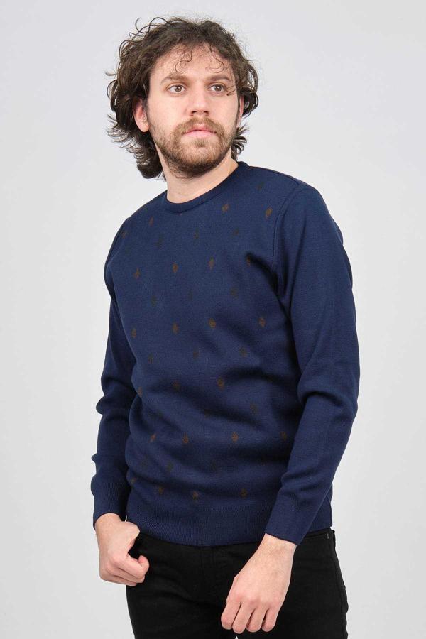 Pave Erkek Bisiklet Yaka Desenli Yün Kazak 4539093 Lacivert - Image 1