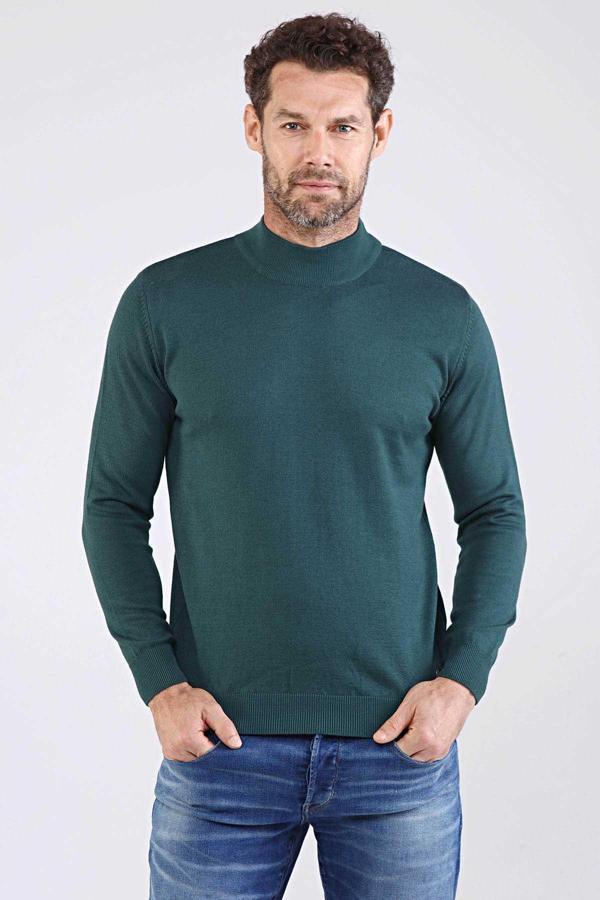 Çizgi Triko Erkek Sıfır Yaka Pamuklu Triko Kazak 4454B Nefti - Image 1