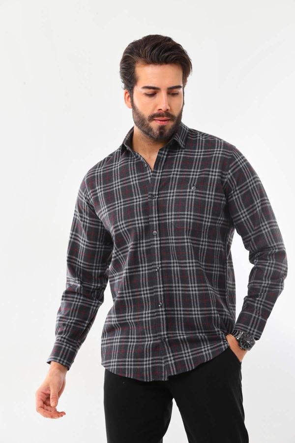 Marisso Erkek Çizgili Uzun Kol %100 Pamuk Gömlek 419ZY Füme - Image 1