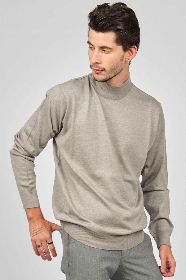 Pave Erkek Yarım Balıkçı Yaka Yün Kazak 4530014 Taş - Image 1