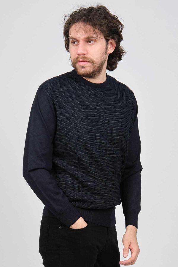 Pave Erkek Bisiklet Yaka Desenli Yün Kazak 4537063 Laci - Yeşil - Image 1